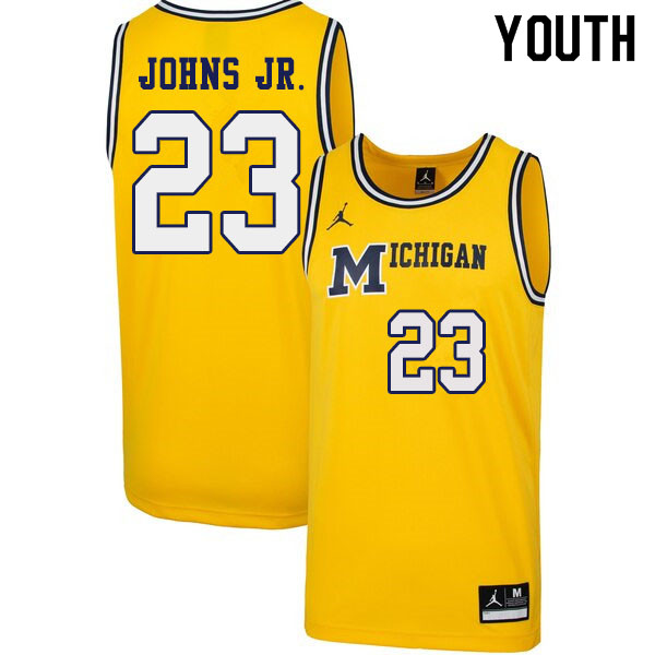 Youth #23 Brandon Johns Jr. Michigan Wolverines 1989 Retro College Basketball Jerseys Sale-Yellow - Click Image to Close